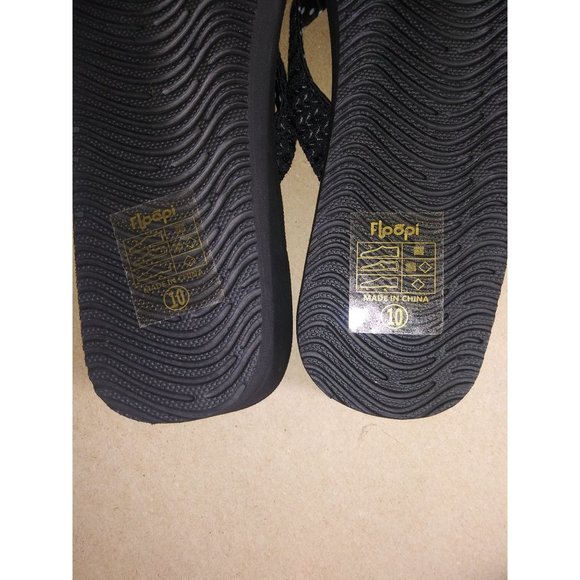 Floopi Wedge Sandals Flip Flops Black Size 10 - Picture 5 of 5